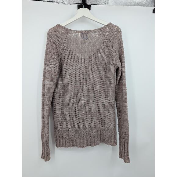 Aerie V-Neck Open Weave Long Sleeve Pull Over Sweater Women's Large Tan - Picture 3 of 7